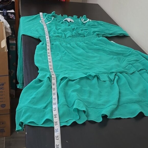 EMMA & MICHELE Womens Ruffle Knee Length Dress Green V Neckline Size Medium - Picture 11 of 11